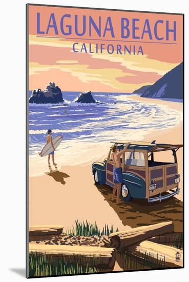 Laguna Beach, California - Woody on Beach-Lantern Press-Mounted Art Print
