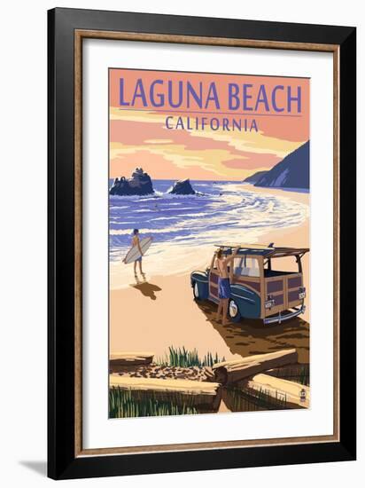 Laguna Beach, California - Woody on Beach-Lantern Press-Framed Premium Giclee Print