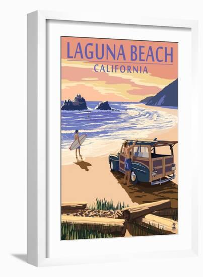Laguna Beach, California - Woody on Beach-Lantern Press-Framed Premium Giclee Print