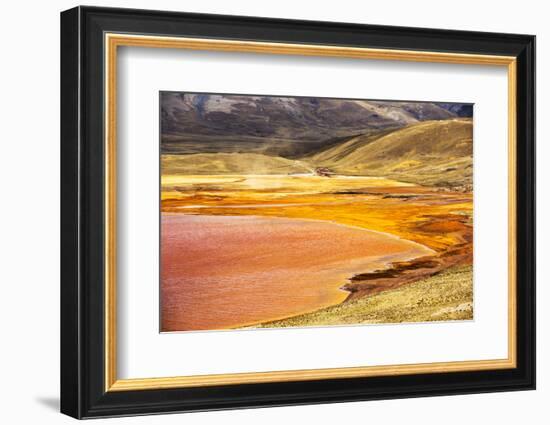 Laguna Miluni a reservoir fed by glacial melt water from the Andean peak of Huayna Potosi, Bolivia-Ashley Cooper-Framed Photographic Print