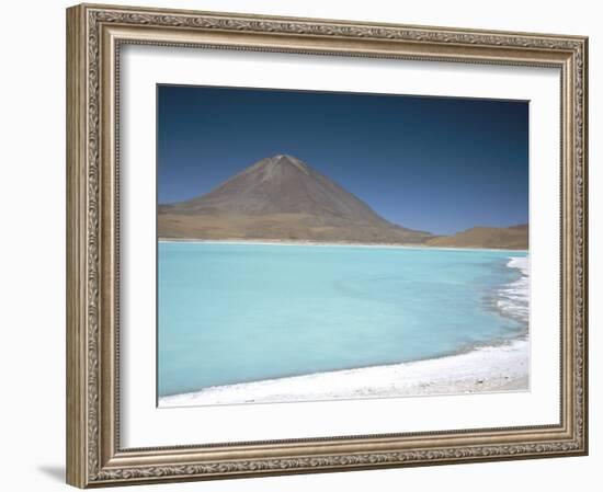 Laguna Verde with Mineral Flat Margin and Volcan Licancabur, 5960M, Southwest Highlands, Bolivia-Tony Waltham-Framed Photographic Print