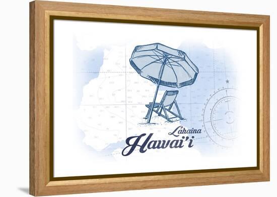 Lahaina, Hawaii - Beach Chair and Umbrella - Blue - Coastal Icon-Lantern Press-Framed Stretched Canvas