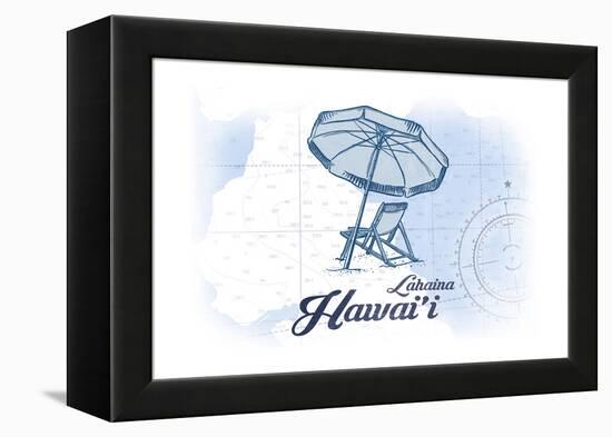 Lahaina, Hawaii - Beach Chair and Umbrella - Blue - Coastal Icon-Lantern Press-Framed Stretched Canvas