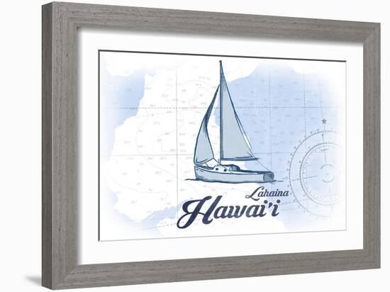 Lahaina, Hawaii - Sailboat - Blue - Coastal Icon-Lantern Press-Framed Art Print