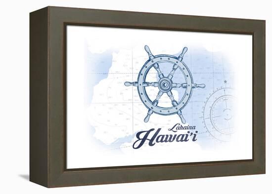Lahaina, Hawaii - Ship Wheel - Blue - Coastal Icon-Lantern Press-Framed Stretched Canvas