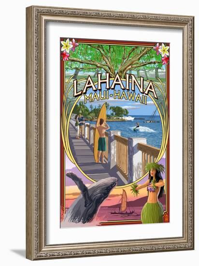 Lahaina, Maui, Hawaii - Town Scenes Montage-Lantern Press-Framed Art Print