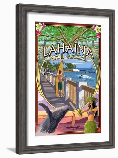 Lahaina, Maui, Hawaii - Town Scenes Montage-Lantern Press-Framed Art Print