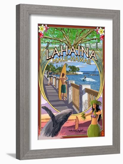 Lahaina, Maui, Hawaii - Town Scenes Montage-Lantern Press-Framed Art Print