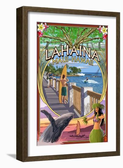 Lahaina, Maui, Hawaii - Town Scenes Montage-Lantern Press-Framed Art Print