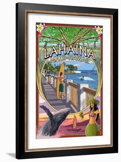 Lahaina, Maui, Hawaii - Town Scenes Montage-Lantern Press-Framed Art Print