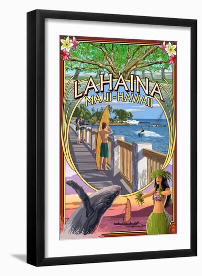 Lahaina, Maui, Hawaii - Town Scenes Montage-Lantern Press-Framed Art Print