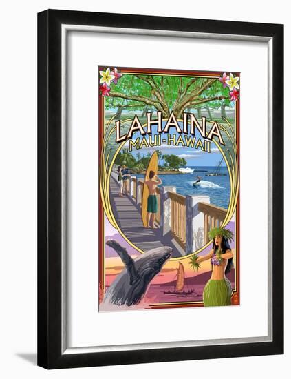 Lahaina, Maui, Hawaii - Town Scenes Montage-Lantern Press-Framed Art Print