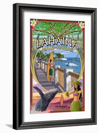 Lahaina, Maui, Hawaii - Town Scenes Montage-Lantern Press-Framed Art Print
