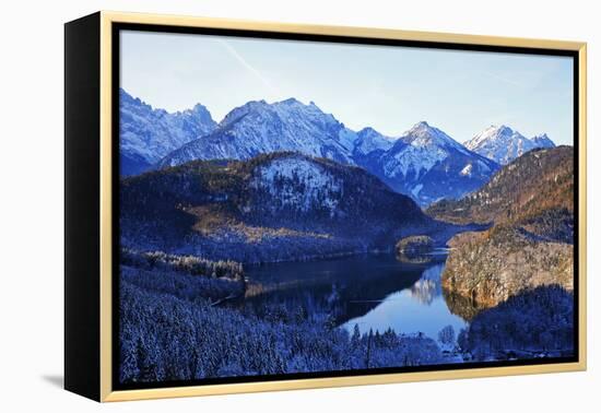 Lake Alpsee near Hohenschwangau and Tannheimer Alps, Allgau, Bavaria, Germany, Europe-Hans-Peter Merten-Framed Premier Image Canvas