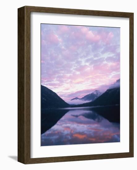 Lake and misty mountains at sunset, Allgau, Germany-Herbert Kehrer-Framed Photographic Print