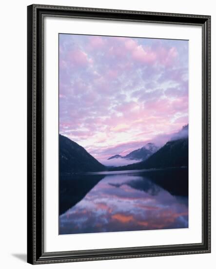 Lake and misty mountains at sunset, Allgau, Germany-Herbert Kehrer-Framed Photographic Print