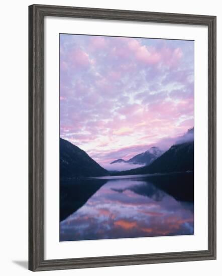 Lake and misty mountains at sunset, Allgau, Germany-Herbert Kehrer-Framed Photographic Print