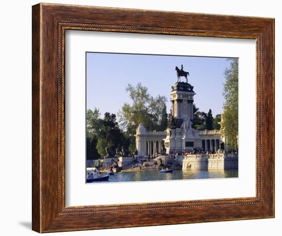 Lake and Monument at Park, Parque Del Buen Retiro (Parque Del Retiro), Retiro, Madrid, Spain-Richard Nebesky-Framed Photographic Print