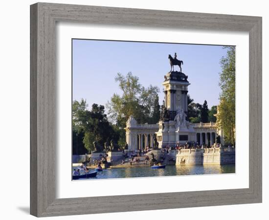 Lake and Monument at Park, Parque Del Buen Retiro (Parque Del Retiro), Retiro, Madrid, Spain-Richard Nebesky-Framed Photographic Print