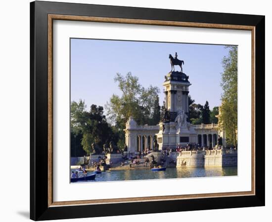 Lake and Monument at Park, Parque Del Buen Retiro (Parque Del Retiro), Retiro, Madrid, Spain-Richard Nebesky-Framed Photographic Print