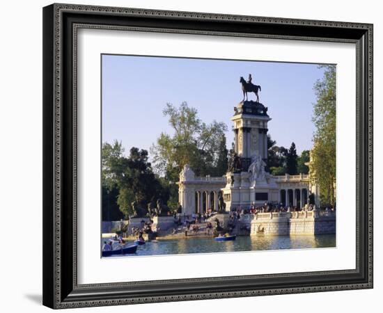 Lake and Monument at Park, Parque Del Buen Retiro (Parque Del Retiro), Retiro, Madrid, Spain-Richard Nebesky-Framed Photographic Print