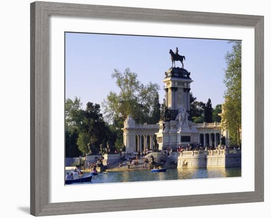 Lake and Monument at Park, Parque Del Buen Retiro (Parque Del Retiro), Retiro, Madrid, Spain-Richard Nebesky-Framed Photographic Print