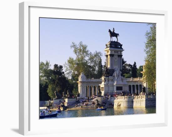 Lake and Monument at Park, Parque Del Buen Retiro (Parque Del Retiro), Retiro, Madrid, Spain-Richard Nebesky-Framed Photographic Print