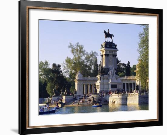 Lake and Monument at Park, Parque Del Buen Retiro (Parque Del Retiro), Retiro, Madrid, Spain-Richard Nebesky-Framed Photographic Print