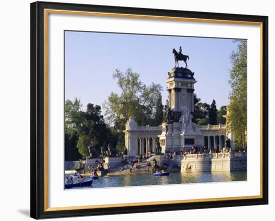 Lake and Monument at Park, Parque Del Buen Retiro (Parque Del Retiro), Retiro, Madrid, Spain-Richard Nebesky-Framed Photographic Print