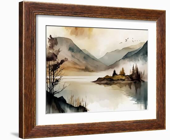 Lake and Rolling Hills Watercolor I-Lana Kristiansen-Framed Art Print