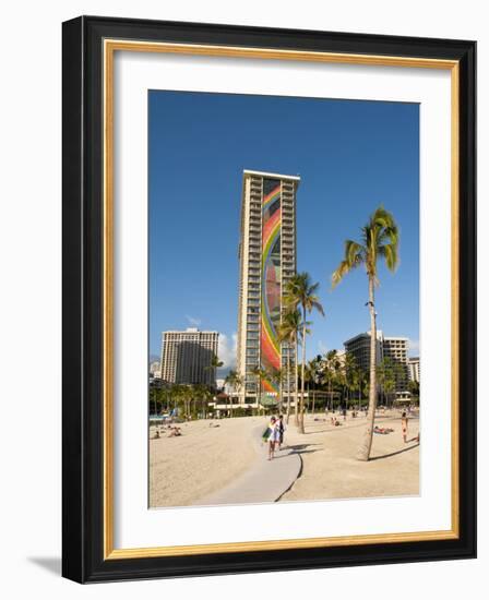 Lake and Skyline of Rainbow Tower of Hilton's Waikiki Village in Waikiki Beach, Honolulu, Hawaii-Bill Bachmann-Framed Photographic Print