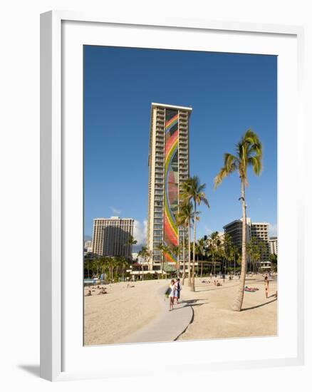 Lake and Skyline of Rainbow Tower of Hilton's Waikiki Village in Waikiki Beach, Honolulu, Hawaii-Bill Bachmann-Framed Photographic Print