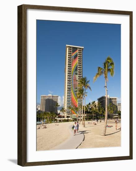 Lake and Skyline of Rainbow Tower of Hilton's Waikiki Village in Waikiki Beach, Honolulu, Hawaii-Bill Bachmann-Framed Photographic Print