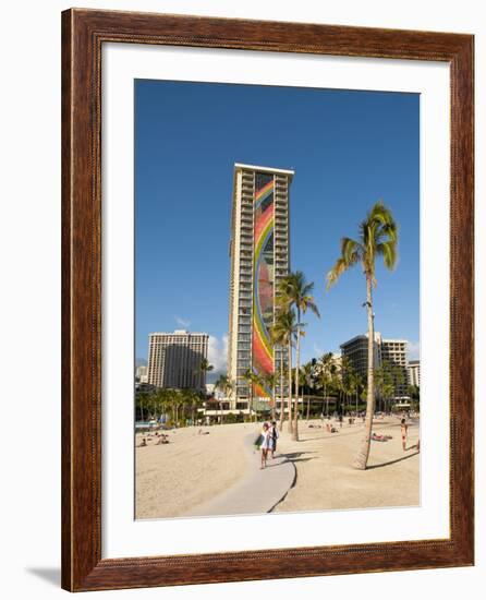 Lake and Skyline of Rainbow Tower of Hilton's Waikiki Village in Waikiki Beach, Honolulu, Hawaii-Bill Bachmann-Framed Photographic Print