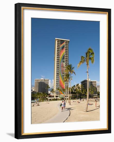 Lake and Skyline of Rainbow Tower of Hilton's Waikiki Village in Waikiki Beach, Honolulu, Hawaii-Bill Bachmann-Framed Photographic Print