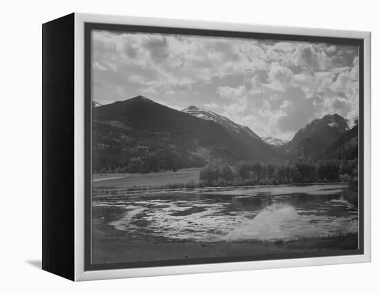 Lake And Trees In Foreground Mt, Clouds In Background "In Rocky Mt NP" Colorado 1933-1942-Ansel Adams-Framed Stretched Canvas