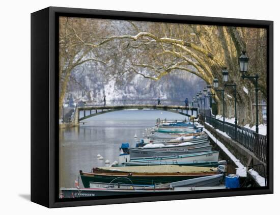 Lake Annecy and Boats Along Canal du Vasse, Annecy, French Alps, Savoie, Chambery, France-Walter Bibikow-Framed Premier Image Canvas