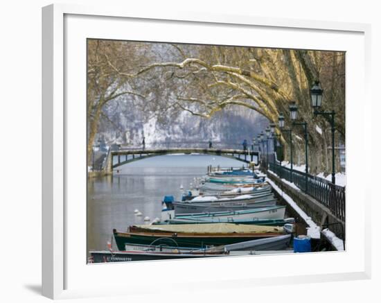 Lake Annecy and Boats Along Canal du Vasse, Annecy, French Alps, Savoie, Chambery, France-Walter Bibikow-Framed Photographic Print