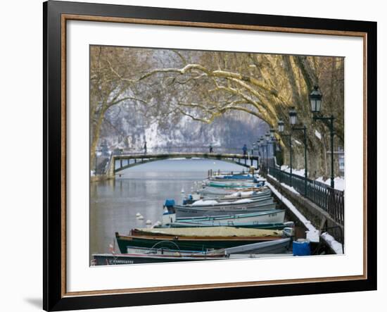 Lake Annecy and Boats Along Canal du Vasse, Annecy, French Alps, Savoie, Chambery, France-Walter Bibikow-Framed Photographic Print