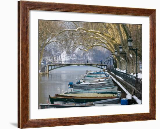 Lake Annecy and Boats Along Canal du Vasse, Annecy, French Alps, Savoie, Chambery, France-Walter Bibikow-Framed Photographic Print