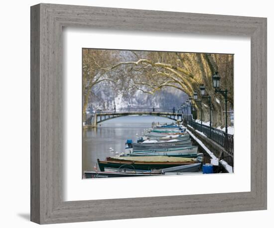 Lake Annecy and Boats Along Canal du Vasse, Annecy, French Alps, Savoie, Chambery, France-Walter Bibikow-Framed Photographic Print