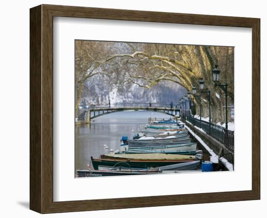 Lake Annecy and Boats Along Canal du Vasse, Annecy, French Alps, Savoie, Chambery, France-Walter Bibikow-Framed Photographic Print