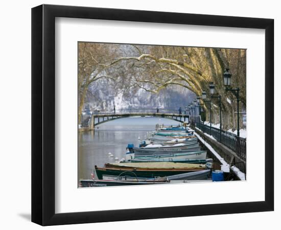 Lake Annecy and Boats Along Canal du Vasse, Annecy, French Alps, Savoie, Chambery, France-Walter Bibikow-Framed Photographic Print