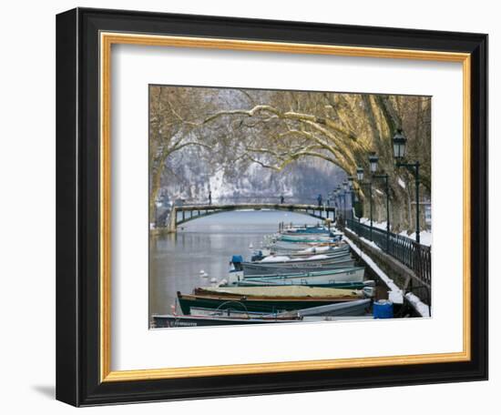 Lake Annecy and Boats Along Canal du Vasse, Annecy, French Alps, Savoie, Chambery, France-Walter Bibikow-Framed Photographic Print