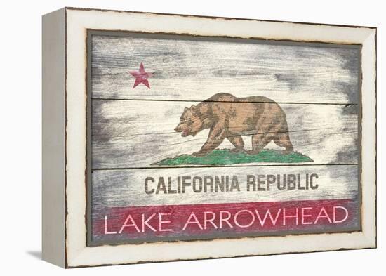 Lake Arrowhead, California - Barnwood State Flag-Lantern Press-Framed Stretched Canvas