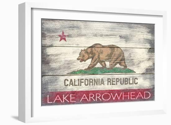 Lake Arrowhead, California - Barnwood State Flag-Lantern Press-Framed Art Print