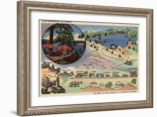 Lake Arrowhead, California - Detailed Map from LA to the Lake-Lantern Press-Framed Art Print