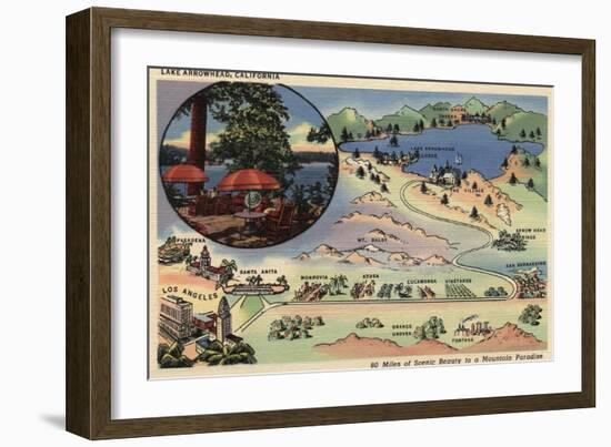 Lake Arrowhead, California - Detailed Map from LA to the Lake-Lantern Press-Framed Art Print