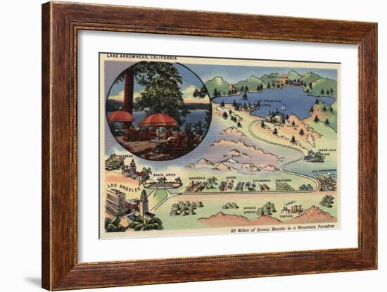 Lake Arrowhead, California - Detailed Map from LA to the Lake-Lantern Press-Framed Art Print
