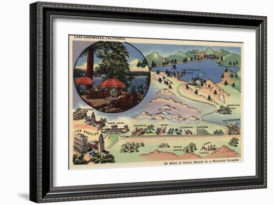 Lake Arrowhead, California - Detailed Map from LA to the Lake-Lantern Press-Framed Art Print